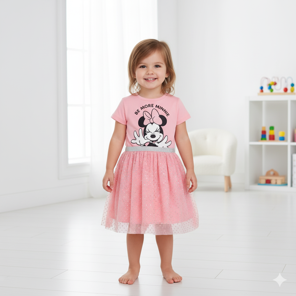 فستان ميني ماوس من التول للبنات - وردي