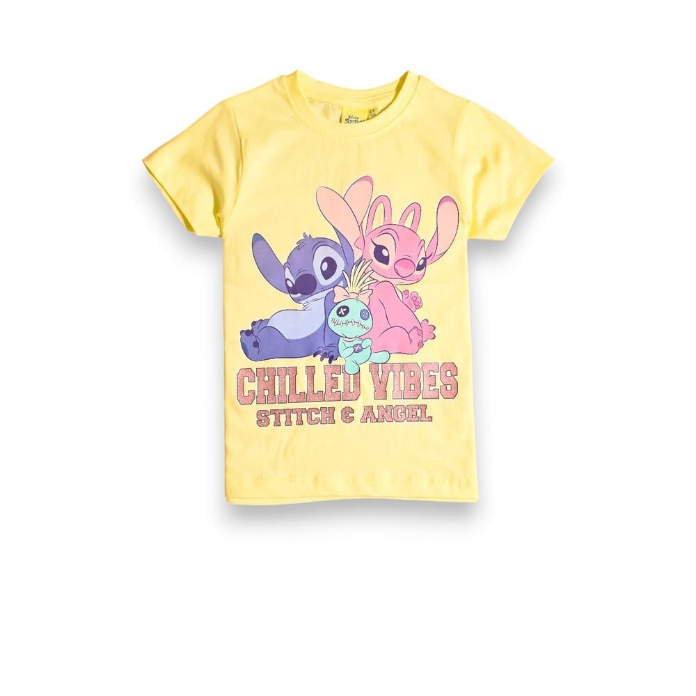 Lilo & Stitch - 2pc-Set - Girls' Chilled Vibes Printed T-Shirt & Shorts - Yellow