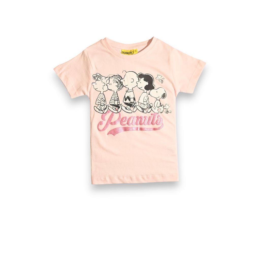 بينوتس - طقم تي شيرت وبنطال قصير مطبوع للبنات بأكمام قصيرة - زهري - قطعتين