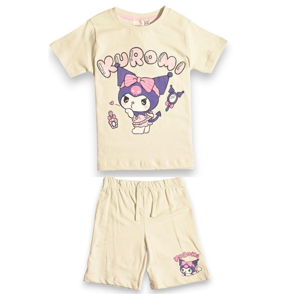 Kuromi - 2pc-Set - Girls' Printed Short Sleeves T-Shirt & Shorts - Beige