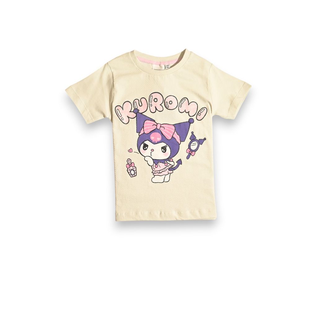 Kuromi - 2pc-Set - Girls' Printed Short Sleeves T-Shirt & Shorts - Beige