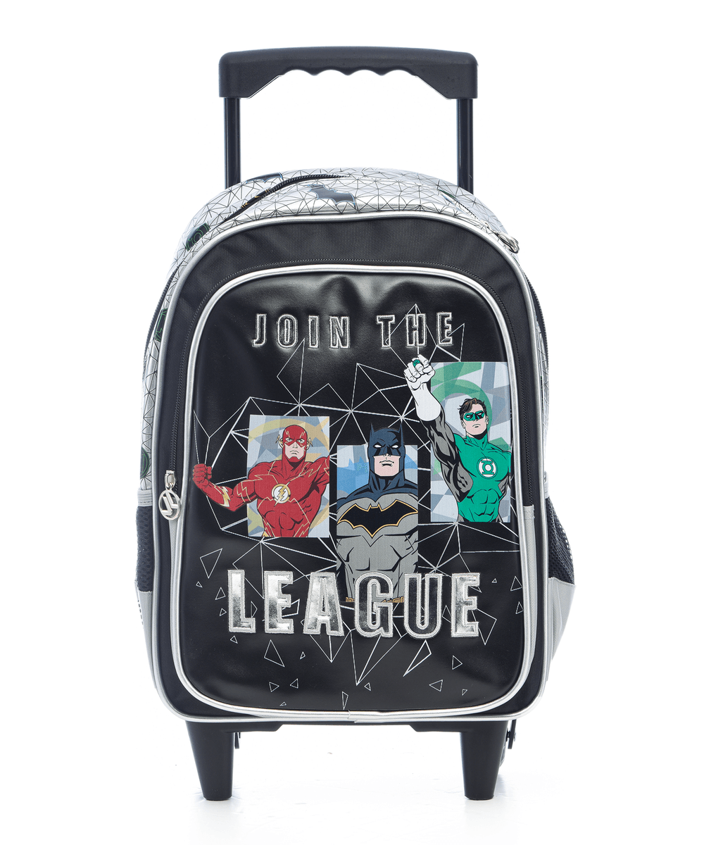 Justice League - School Trolley Bag - 14-inch With Lunch Bag And Pencil Case - Black - 3pcs