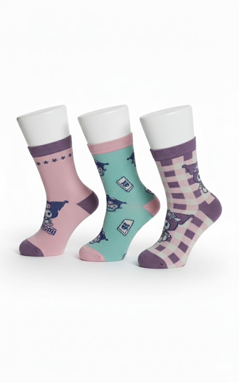 Kuromi 3pc-Set - Girl's Anklet Socks - Multicolor