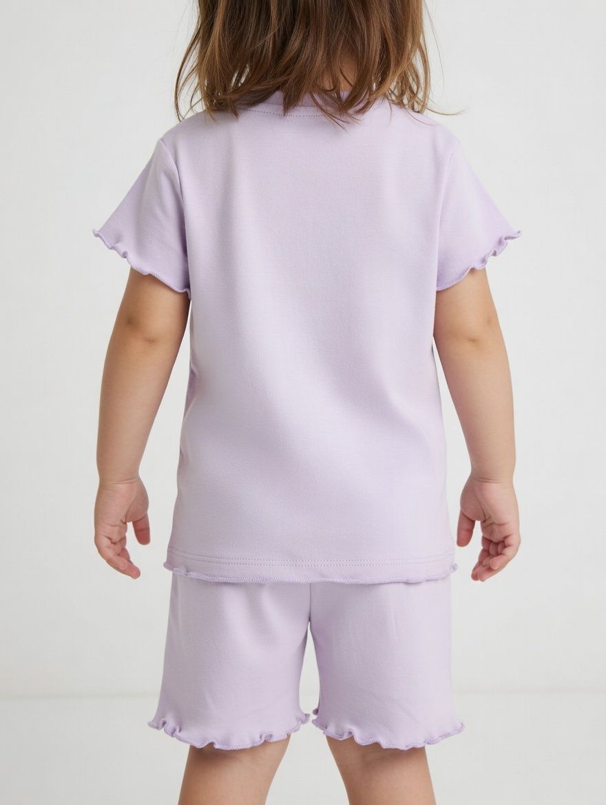 بيت الدمى من غابي - طقم من قطعتين - تيشيرت بأكمام قصيرة وشورت للبنات - لون أرجواني فاتح