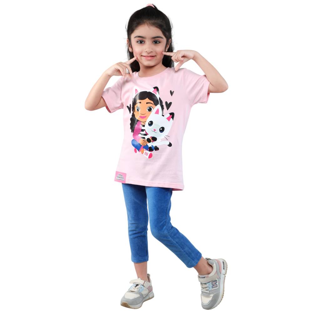 غابيز دول هاوس - تي شيرت قصير الأكمام للبنات - وردي فاتح