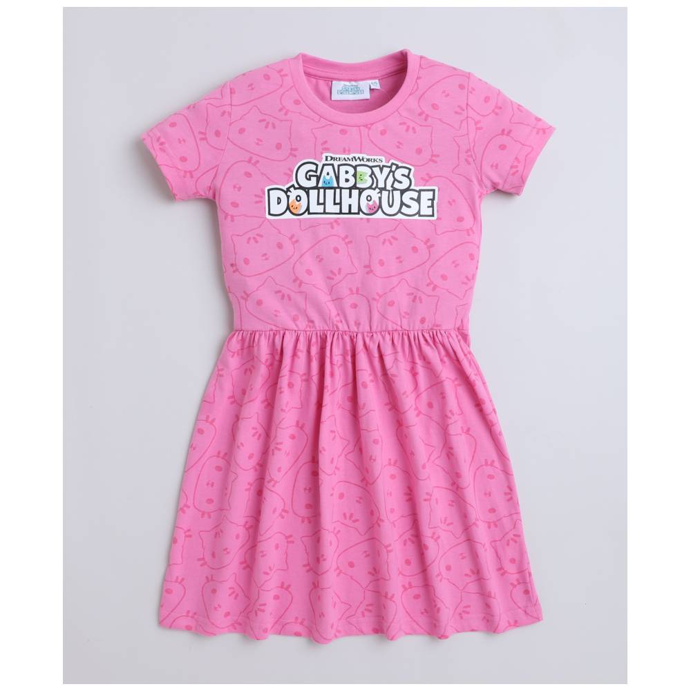 غابيز دول هاوس - فستان جيرسي للبنات - وردي