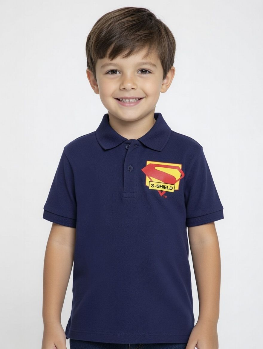 تيشيرت بولو للأولاد بتصميم سوبرمان - كحلي