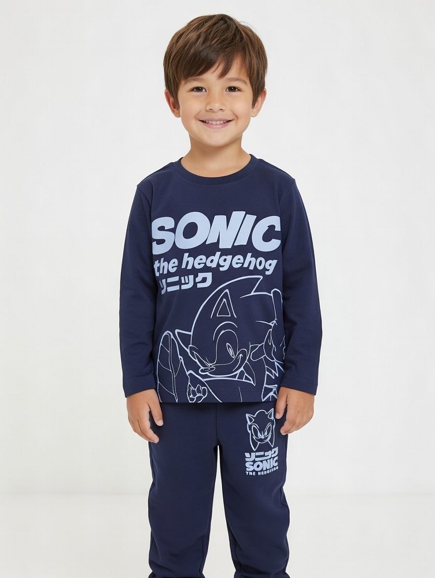 Sonic - 2pc-Set - Boy's Long Sleeve T-Shirt & Pant - Navy