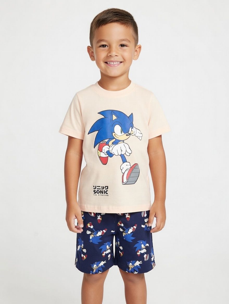 Sonic - 2pc-Set - Boy's Short Sleeve T-Shirt & Shorts - Beige