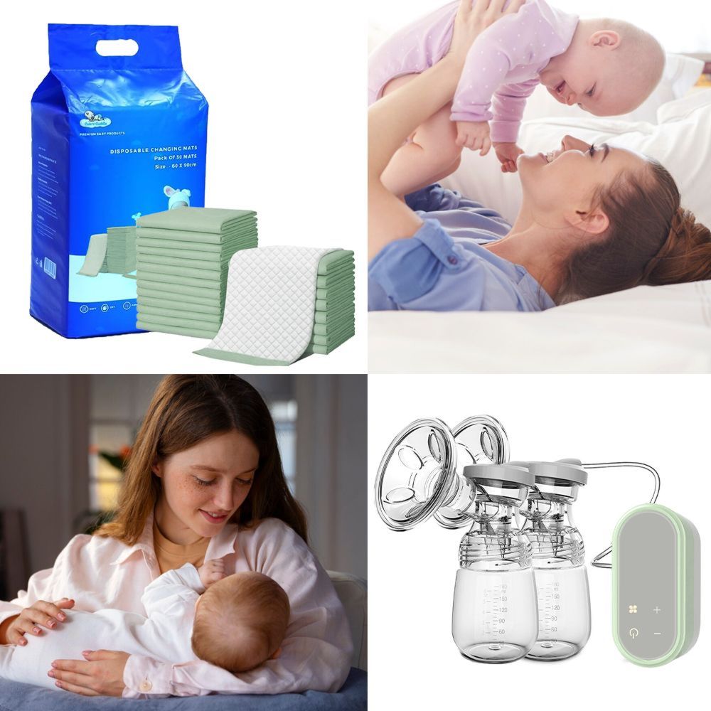Cute 'n' Cuddle - Double Electric Breast Pump With Disposable Changing Mats - Green - 30 Pcs