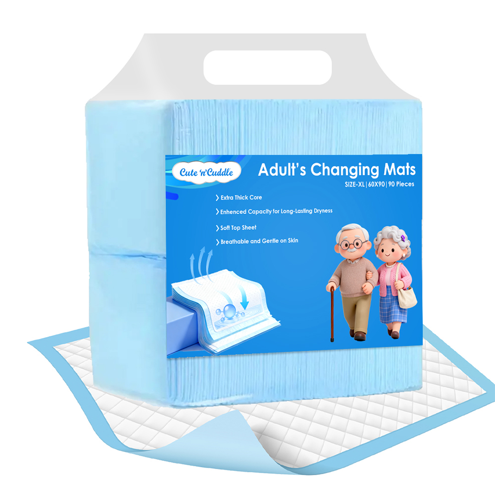 وسادات سرير كيوت آند كادل - وسادات سرير للكبار للاستخدام مرة واحدة - أزرق - 60 × 90 سم - عبوة من 90 قطعة