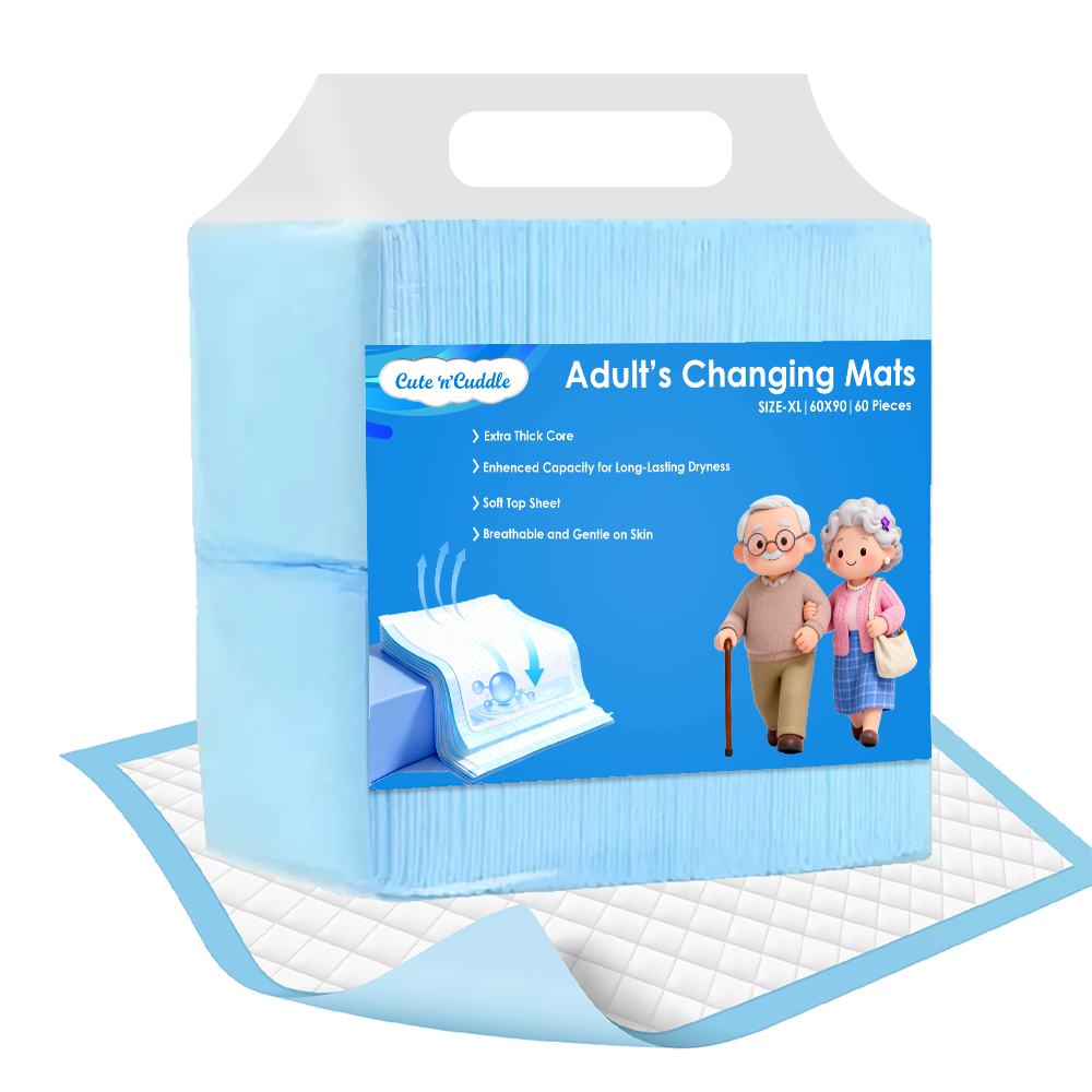 وسادات سرير كيوت آند كادل - وسادات سرير للكبار للاستخدام مرة واحدة - أزرق - 60 × 90 سم - عبوة من 60 قطعة