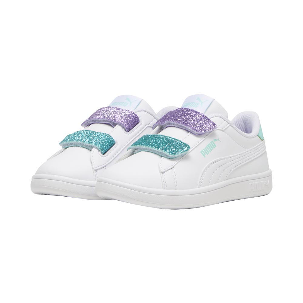 بوما - حذاء رياضي سماش 3.0 أل بشريط براق للحضانة - أبيض