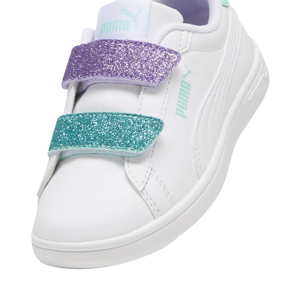 بوما - حذاء رياضي سماش 3.0 أل بشريط براق للحضانة - أبيض