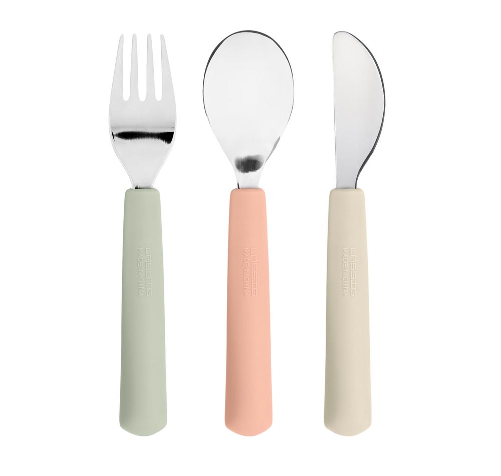 لازيغ - طقم أدوات مائدة هابي فروتس بمقبض سيليكون - لون الكرز - 3 قطع