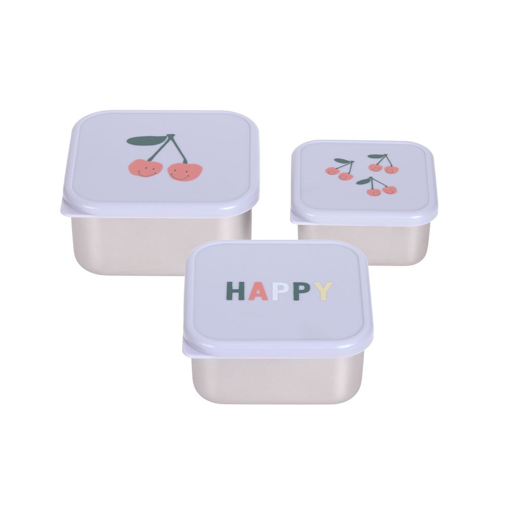 Lassig - Stainless Steel Snack Box Set - Happy Fruits Cherry - 3 Pcs