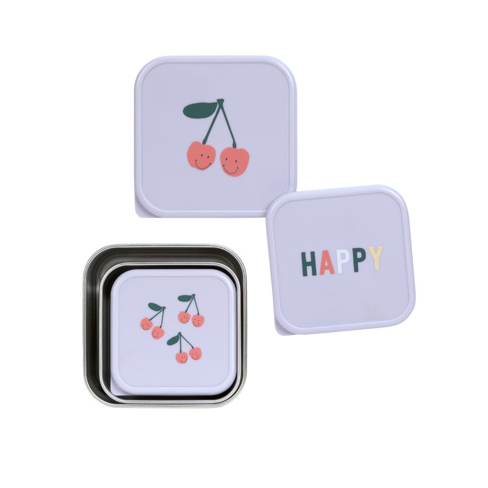 Lassig - Stainless Steel Snack Box Set - Happy Fruits Cherry - 3 Pcs