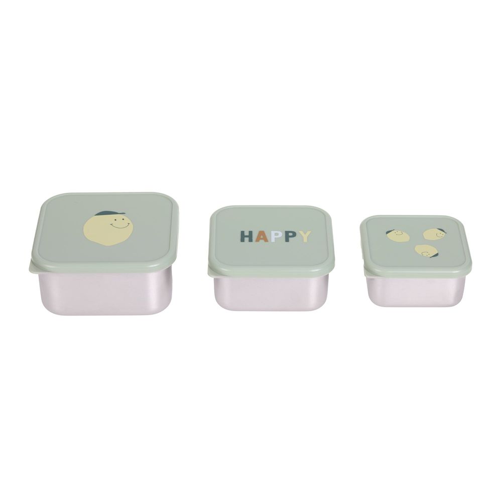 Lassig - Stainless Steel Snack Box Set - Happy Fruits Lemon - 3 Pcs