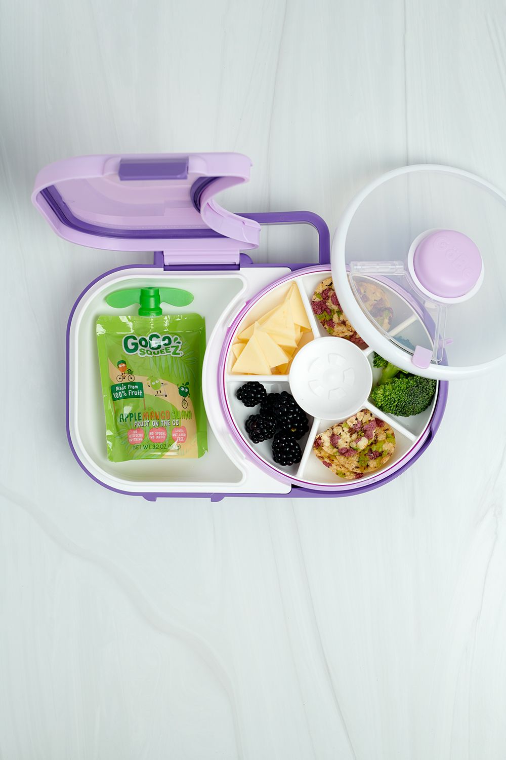 Gobe - 2-In-1 5 Compartments Lunchbox with Removable Snack Spinner - Taro Purple