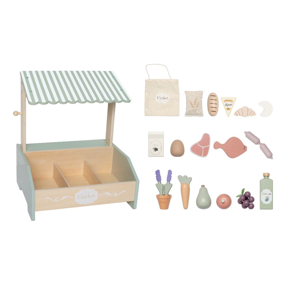 جابادابادو - مجموعة ألعاب سوق خشبية صغيرة - متعددة الألوان - 19 قطعة