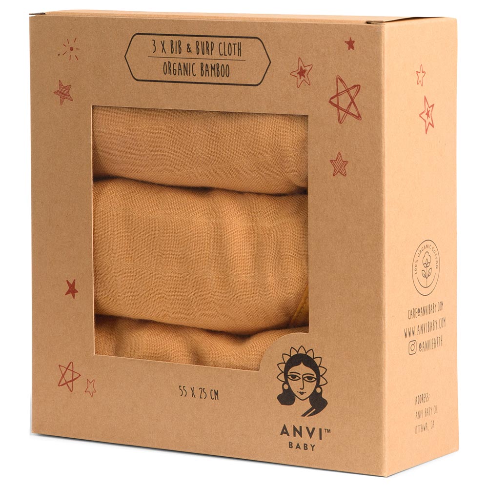 Anvi Baby - Organic Burp & Bib Cloth Pack Of 3 - Mustard