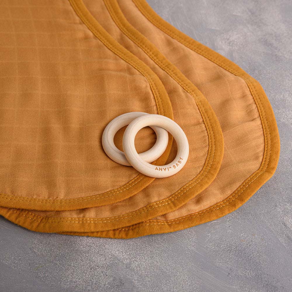 Anvi Baby - Organic Burp & Bib Cloth Pack Of 3 - Mustard