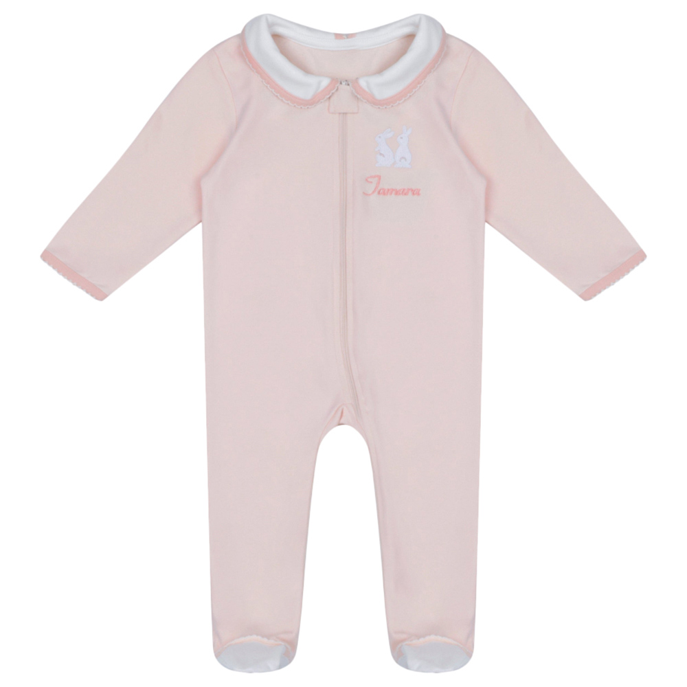 Little IA - 3pc-Set - Cotton Bunny Sleepsuit, Beanie Cap And Bib - Pink