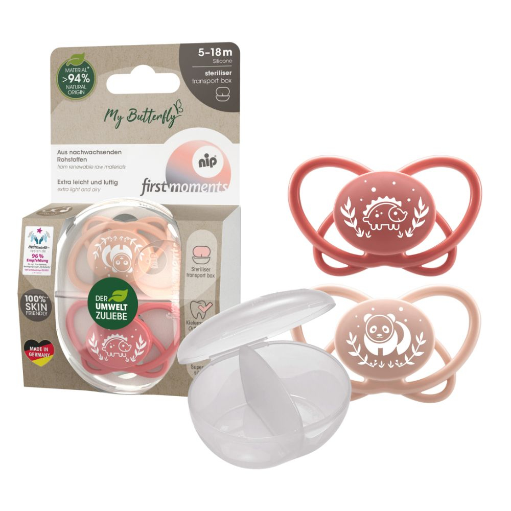 Nip - Butterfly Soother With Sterilizer Box 5-18M - Pink - 2 pcs