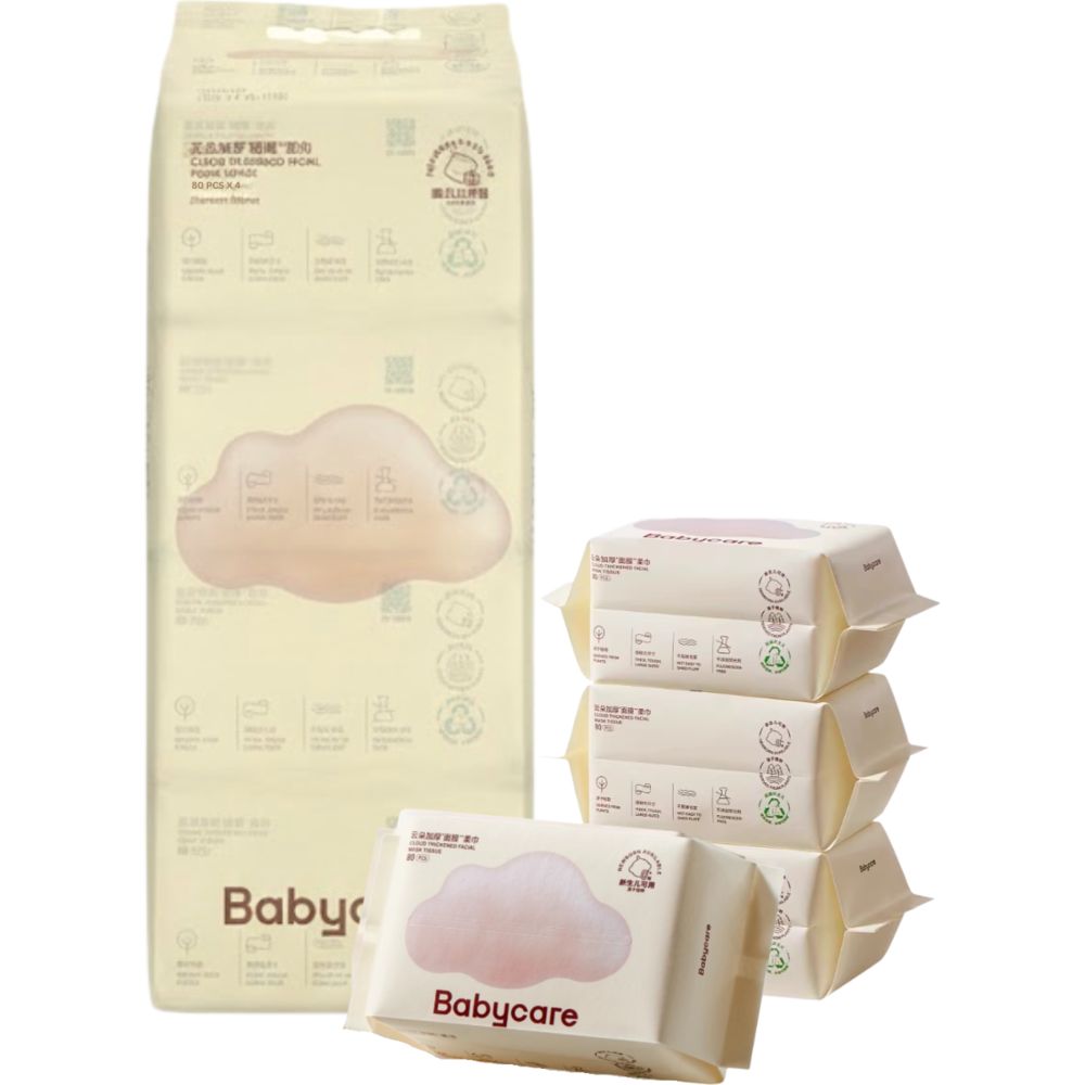 Babycare - Cotton Tissue Cloud Thickened Face Towel Soft 80s - Pack of 4