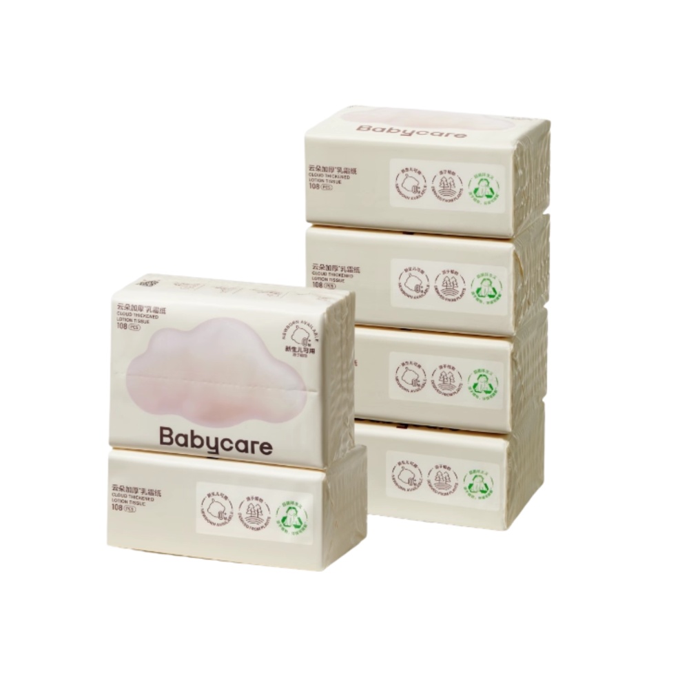 Babycare - Cotton Tissue Cloud Thickened Face Towel Soft 108's - Pack of 6