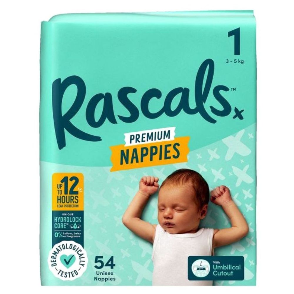 Rascals Premium Baby Diapers - Size 1 - 3-5 kg - 54 Pcs