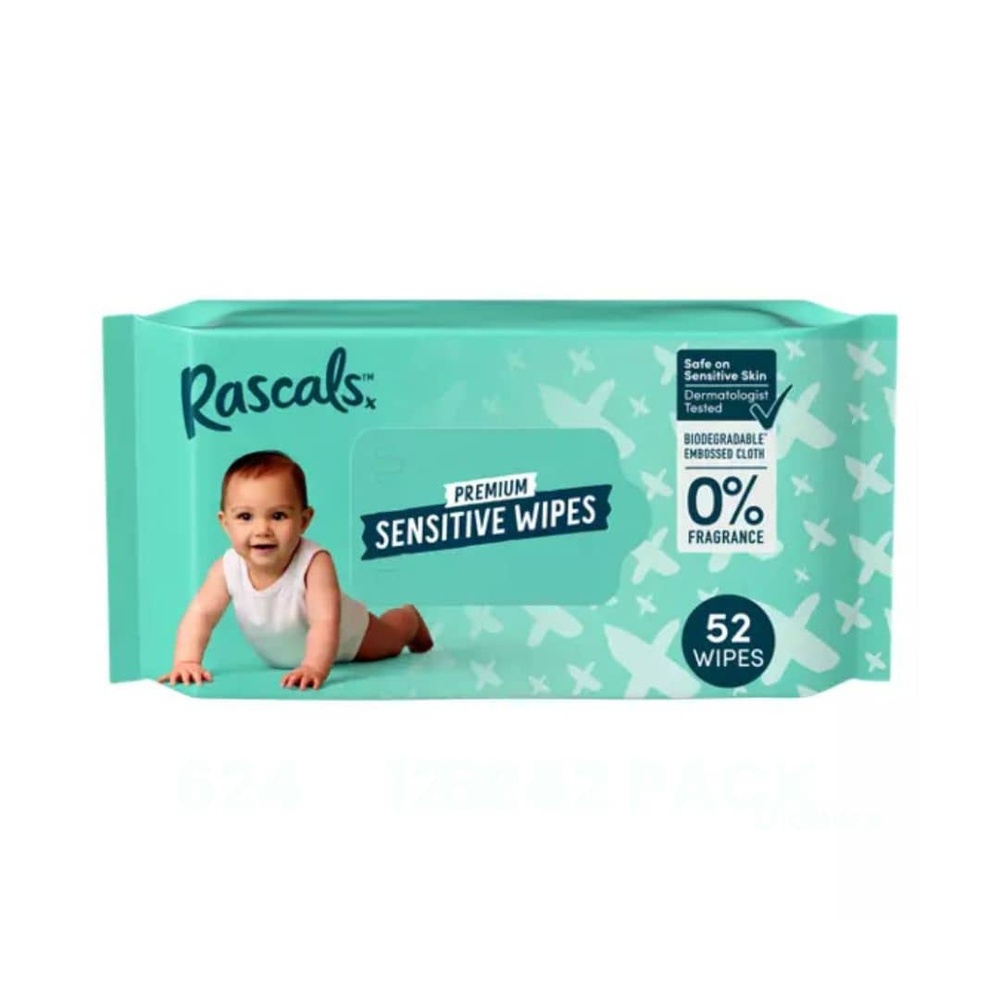 Rascals - Premium Baby Sensitive Wipes - 12 x 52 Ply - Pack Of 12