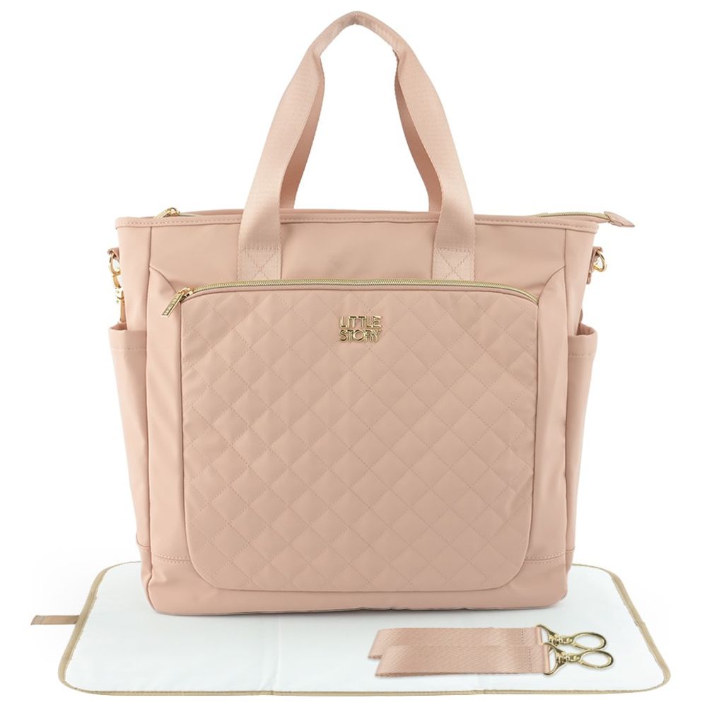 قصة صغيرة - شنطة حفاضات مبطنة مع سجادة تغيير - وردي