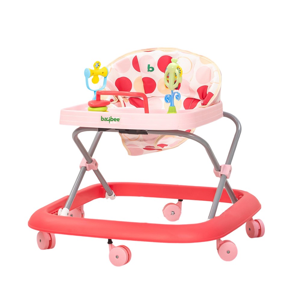 Baybee - Shrumo Foldable Baby Walker With Adjustable Height, Music & Lights - Pink