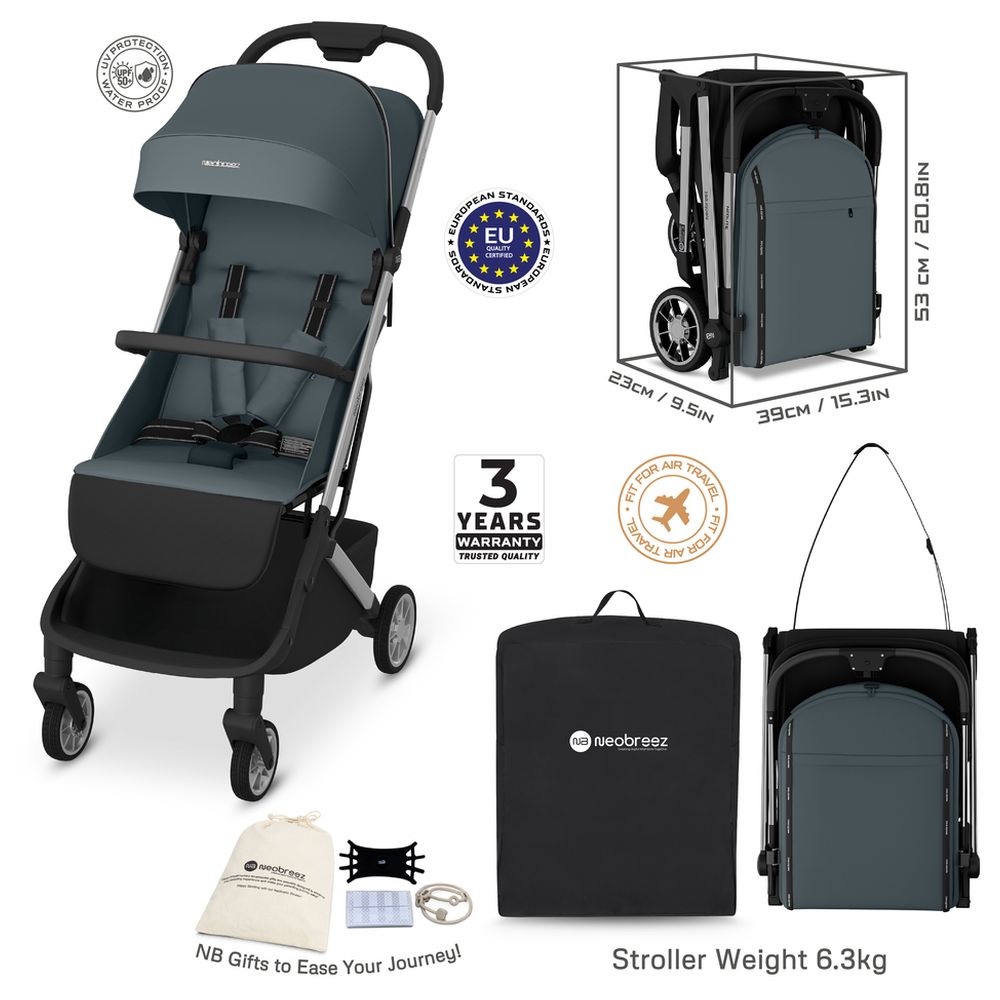 نيوبريز - عربية أطفال نيولايت حجم مناسب لمقصورة الطائرة - رمادي