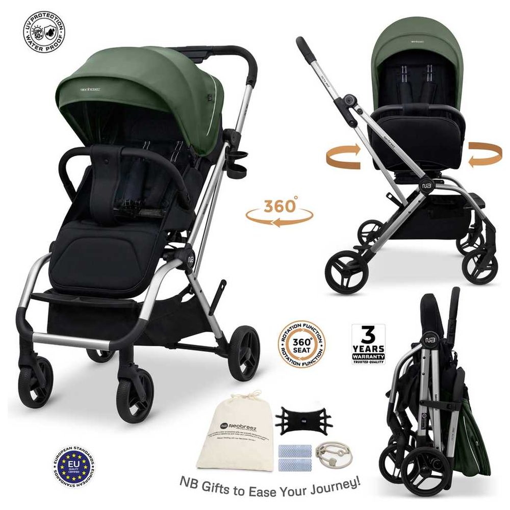 نيوبريز - عربية أطفال أوكتا قابلة للعكس بزاوية 360 درجة، عربية سفر مدمجة - أخضر/أسود