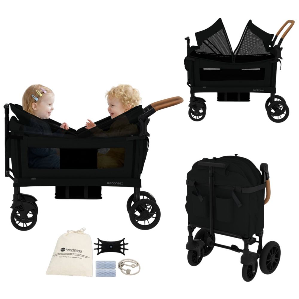 Neobreez - ADVI Wagon Stroller Double Stroller Push&Pull Foldable Twin Stroller - Black