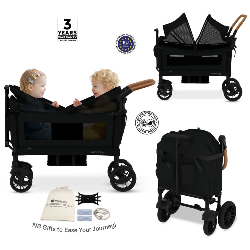 Neobreez - ADVI Wagon Stroller Double Stroller Push&Pull Foldable Twin Stroller - Black