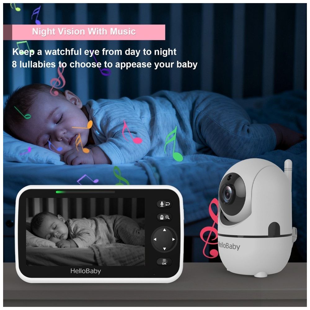 Hello Baby 5-inch LCD Baby Video Monitor With 2 Camera - Black/White, Night Vision