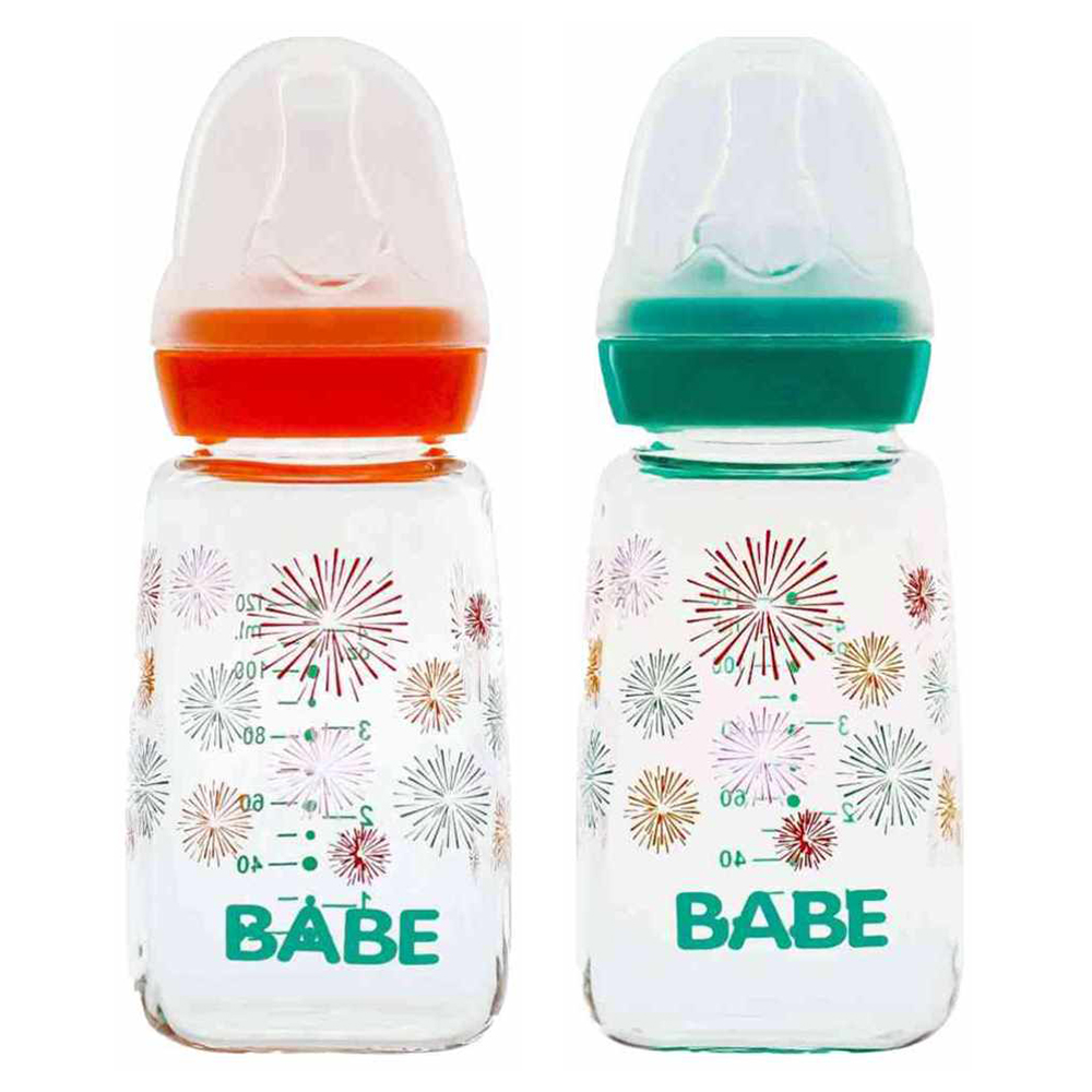بيبي - زجاجة رضاعة زجاجية مربعة للأطفال - 120 مل