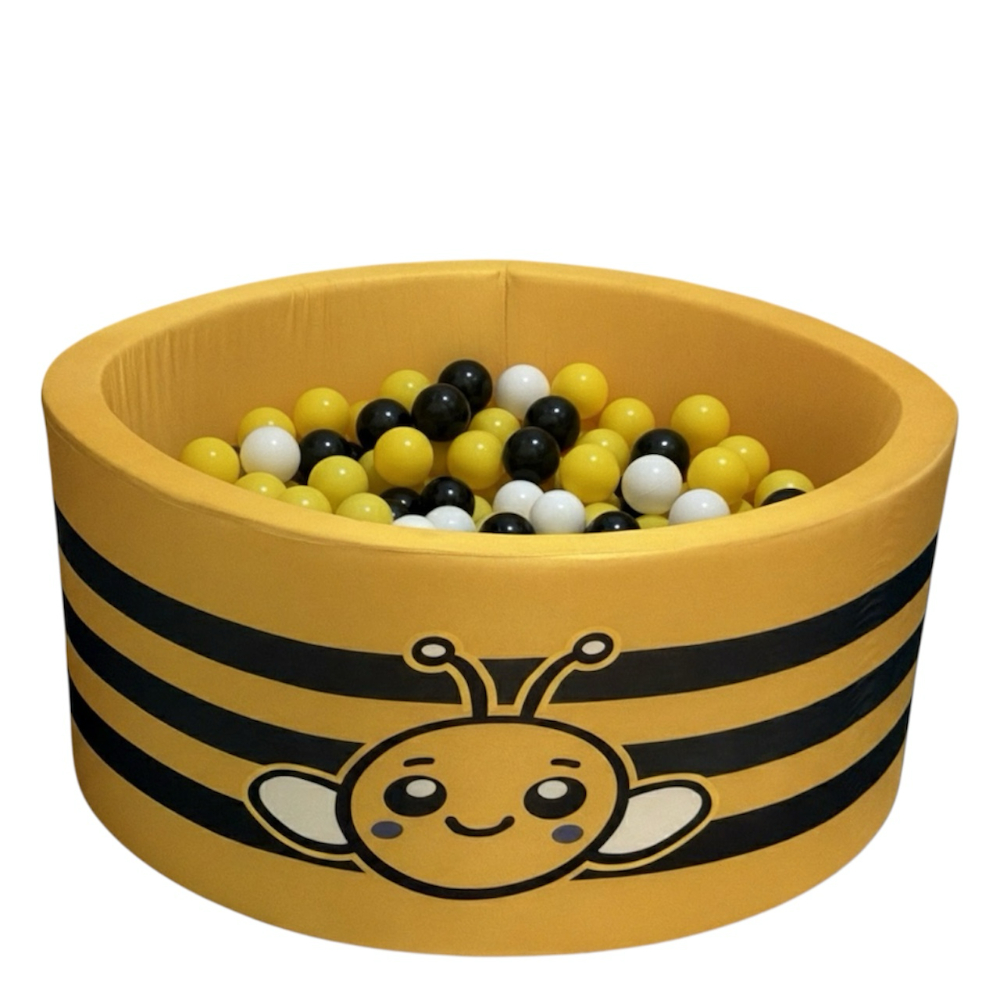 جاكس - حوض كرات دائري لطيف بنقشة النحل مع 200 كرة - لون الخردل