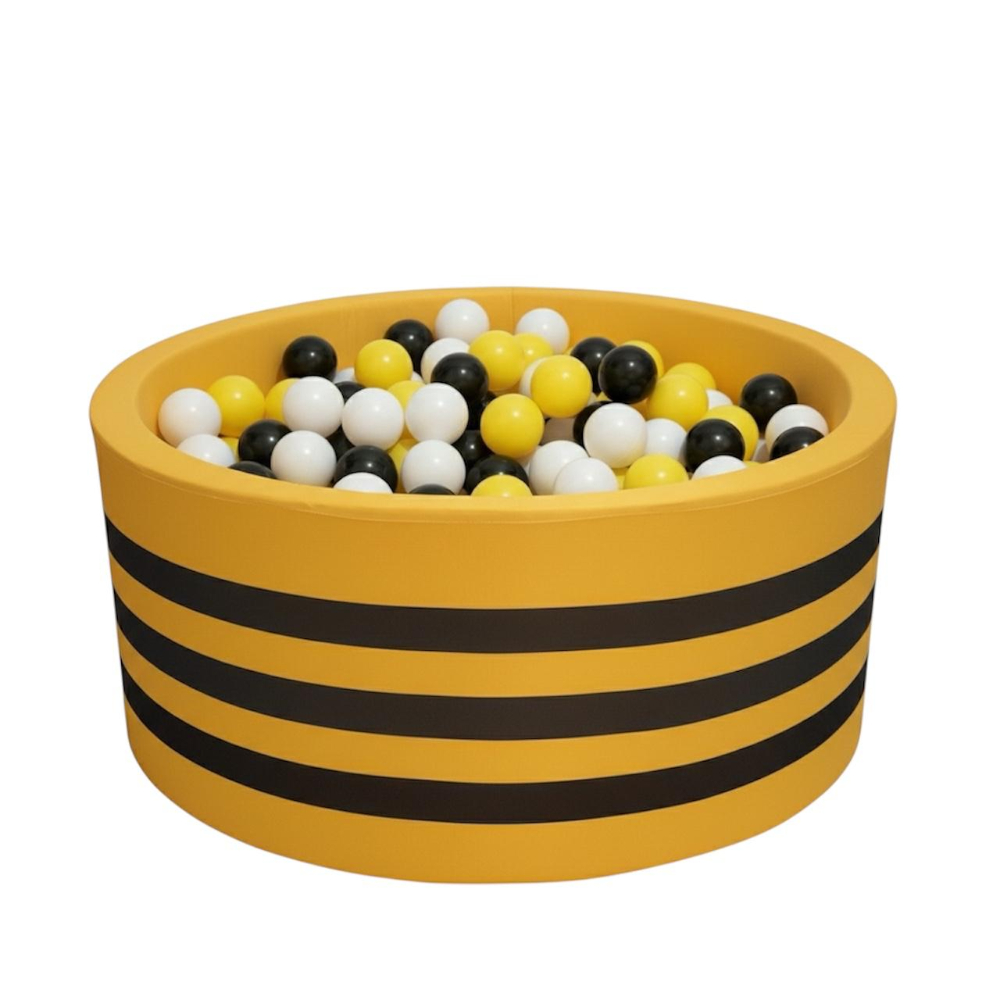 جاكس - حوض كرات دائري لطيف بنقشة النحل مع 200 كرة - لون الخردل