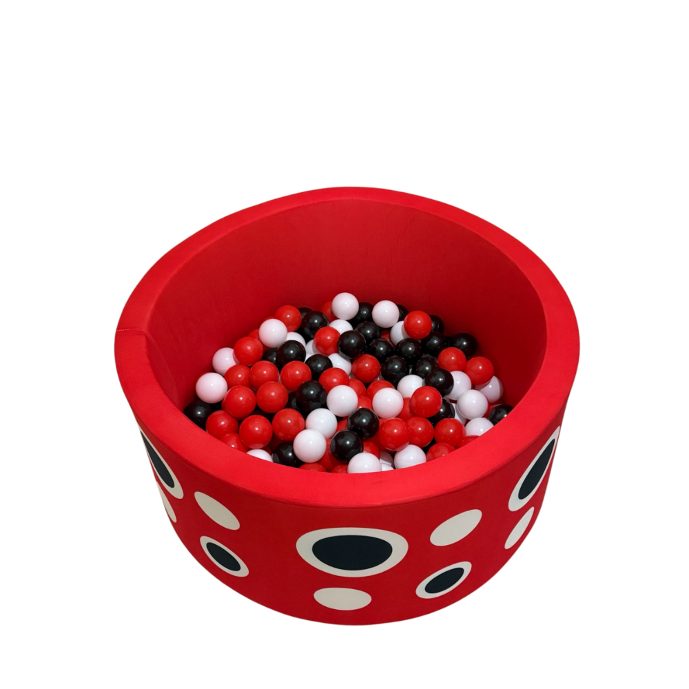 جاكس - حوض كرات دائري مزين بنقاط البولكا على شكل خنفساء مع 200 كرة - أحمر
