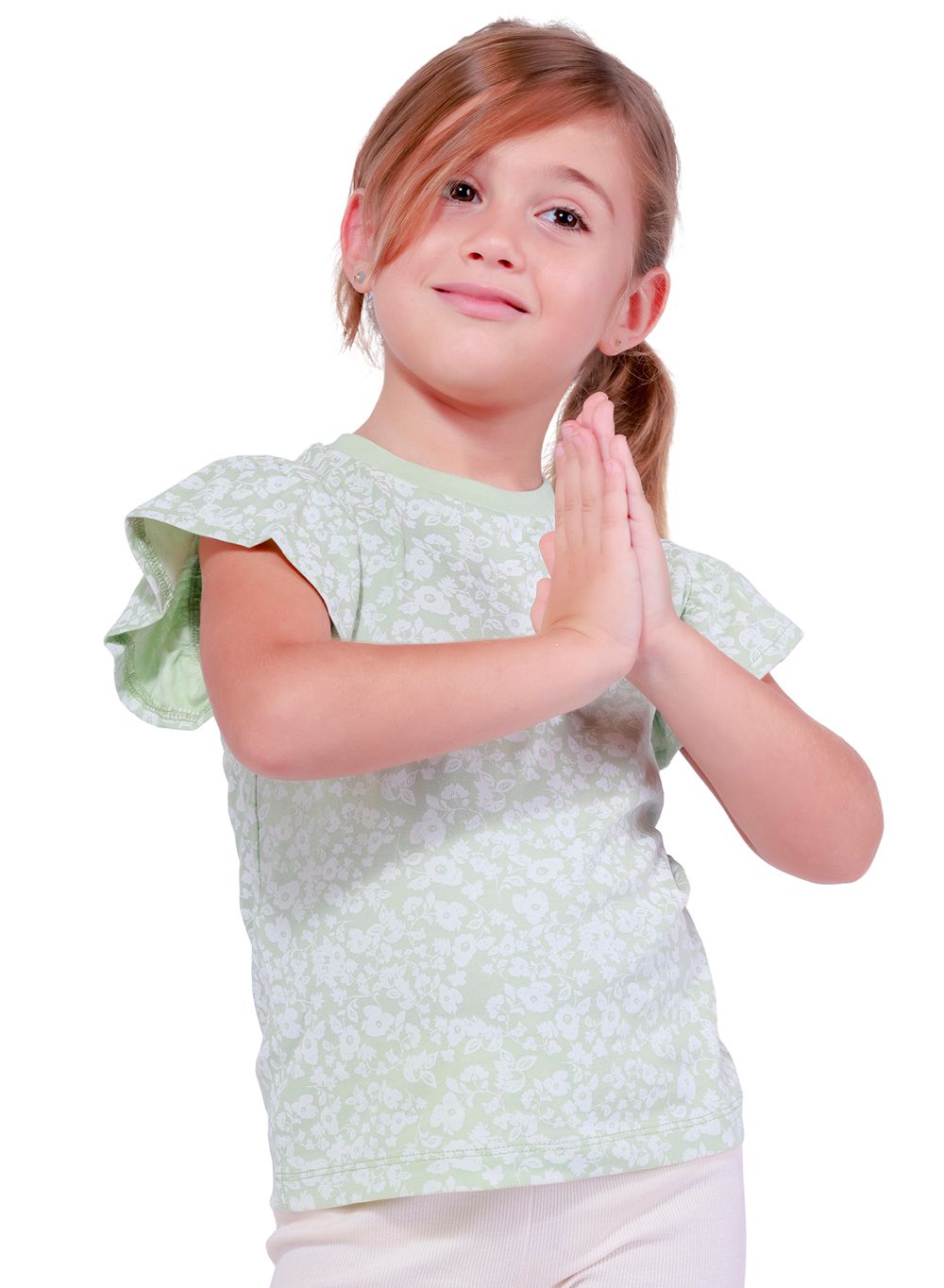 نويجو - بلوزة قطن بأكمام كشكش - أخضر