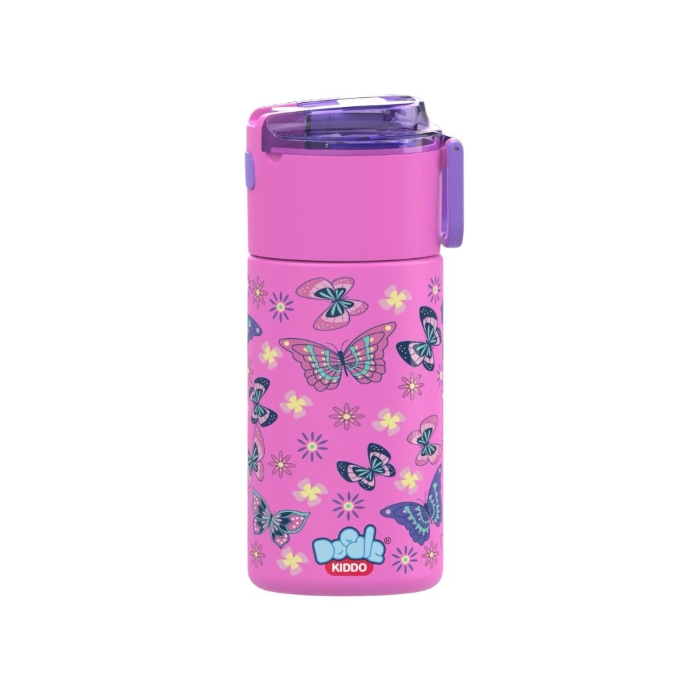 Doodle Kiddo - Butterfly Stainless Steel Water Bottle - Pink - 450 ml