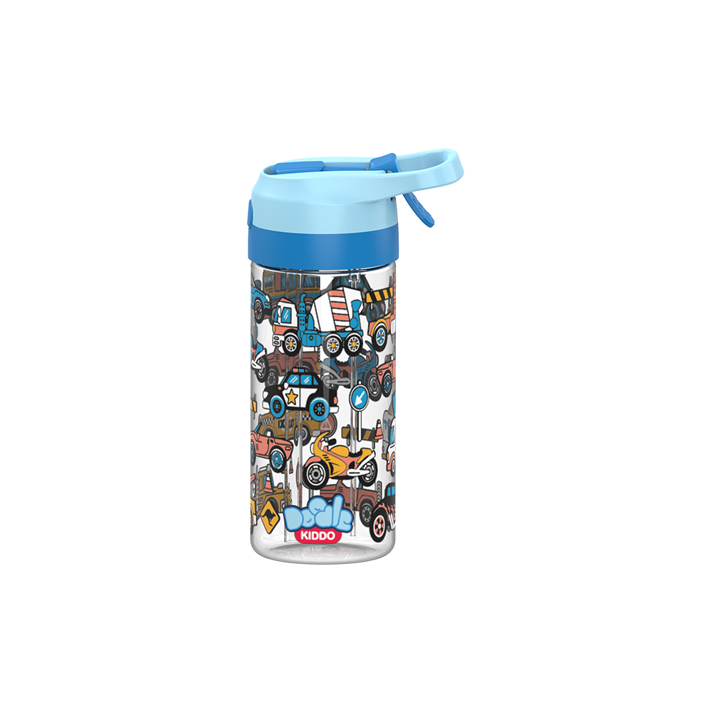 Doodle Kiddo - Cars And Trucks Themed Water Bottle With Spray - 420ml