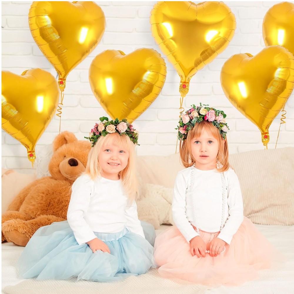 Doodle Kiddo - Heart Shaped Foil Balloons - Gold - Pack of 12