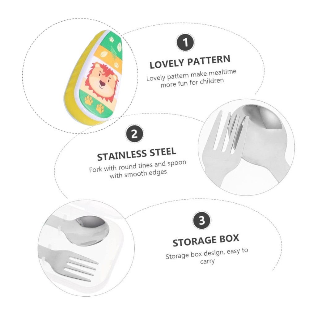 Doodle Kiddo Kids Cutlery Set With Case - Lion - 2pcs