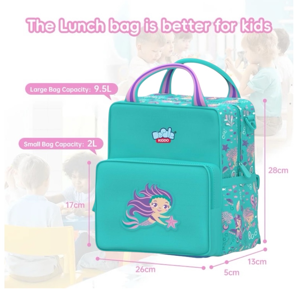 Doodle Kiddo - 2-In-1 Mermaid Backpack Lunch Bag - Aqua