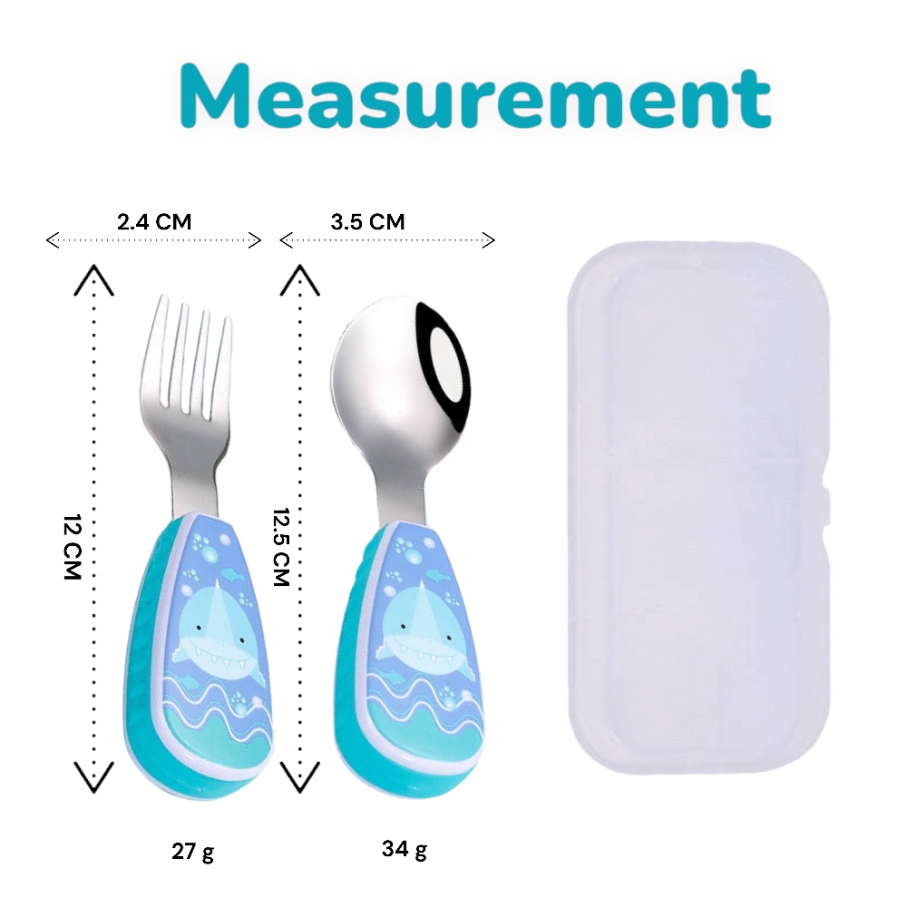 Doodle Kiddo Kids Cutlery Set With Case - Shark - 2pcs